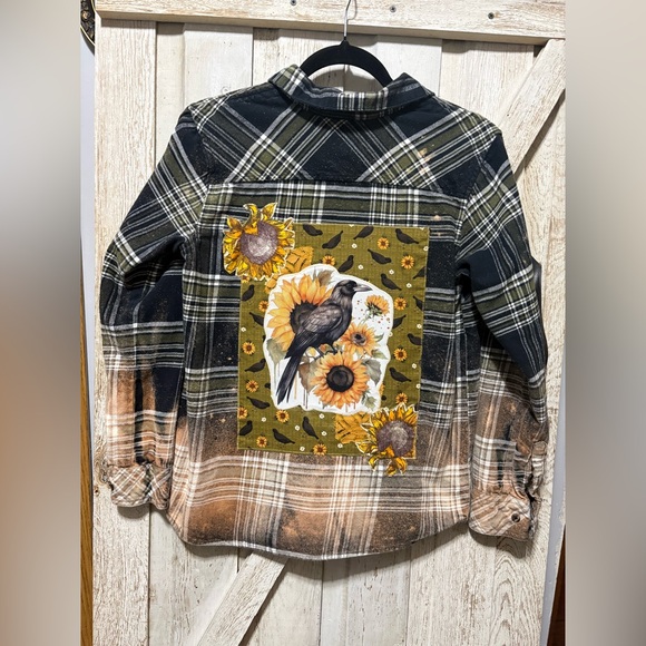 Upcycled Tops - Upcycled Bleached Crow Flannel SZ: S